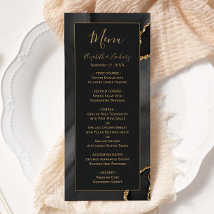 Menu Mariage Moderne Noir Agate Dorée Sombre