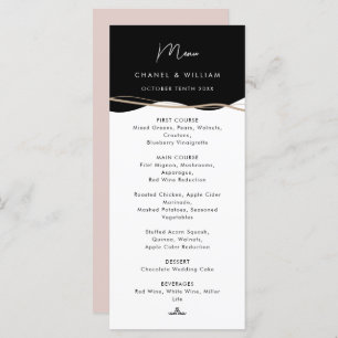 Menu Mariage moderne noir, blanc et rose