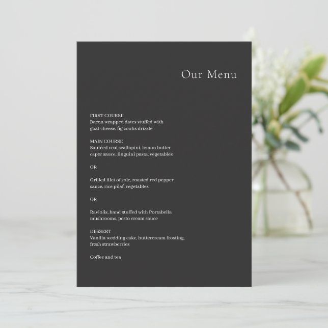 Menu Mariage Moderne Noir Élégant (Debout devant)