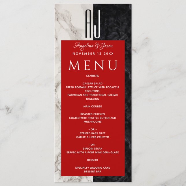 Menu Mariage moderne noir et blanc (Devant)