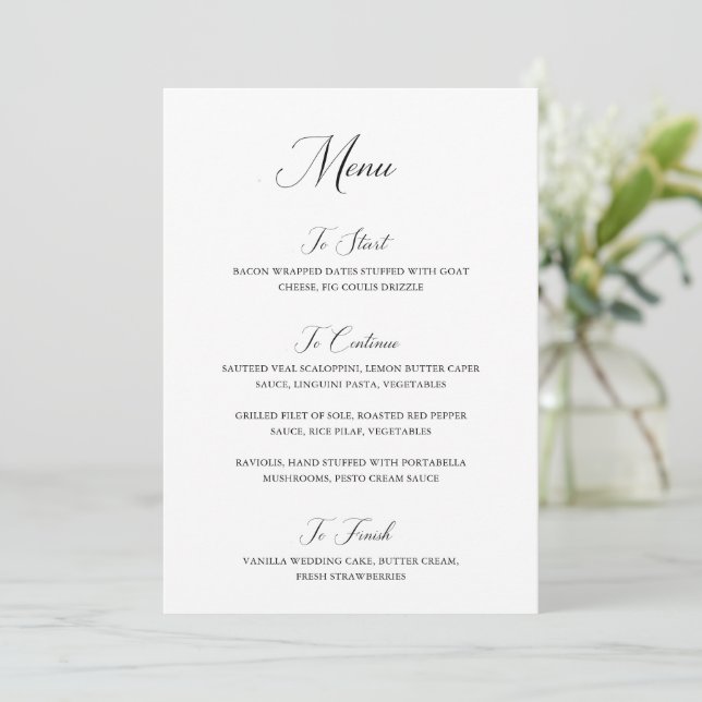 Menu Mariage moderne noir et blanc de Nancy (Debout devant)