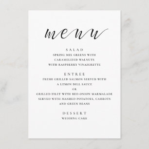 Menu Mariage moderne noir et blanc. Écriture minimalist