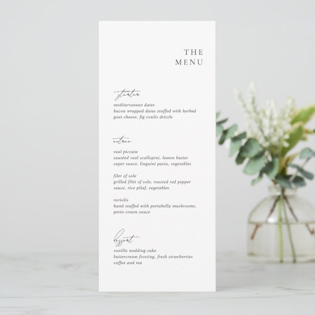 Menu Mariage Moderne Noir et Blanc Élégant (Debout devant)