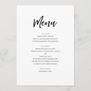 Menu Mariage moderne noir et blanc. Minimaliste simple