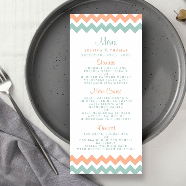 Menu Mariage moderne Peach & Mint Chevron (Créateur téléchargé)
