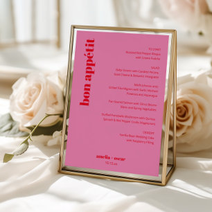 Menu Mariage moderne personnalisé rose vif et rouge gra