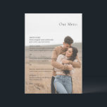 Menu Mariage Moderne Photo Noir et Blanc Élégant<br><div class="desc">Menu de mariage moderne avec un design simple mais élégant.</div>