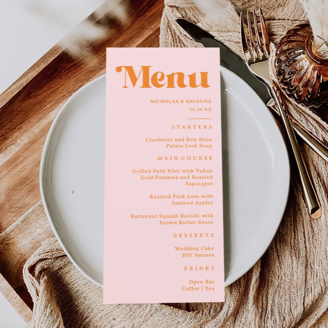 Menu Mariage moderne rétro rose et orange (Créateur téléchargé)