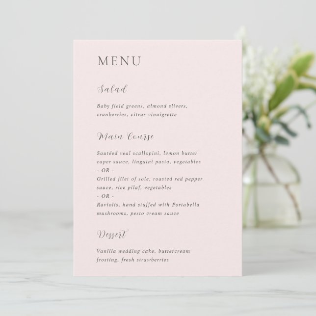 Menu Mariage Moderne Rose Élégant (Debout devant)