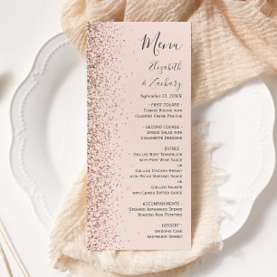 Menu Mariage Moderne Rose Pâle Or Rose Pailleté Bordure