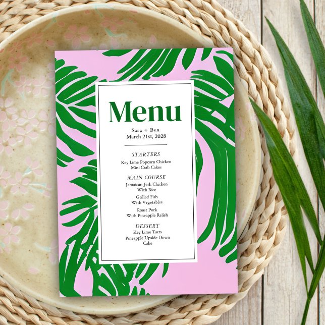 Menu Mariage moderne rose + palmier vert (Créateur téléchargé)