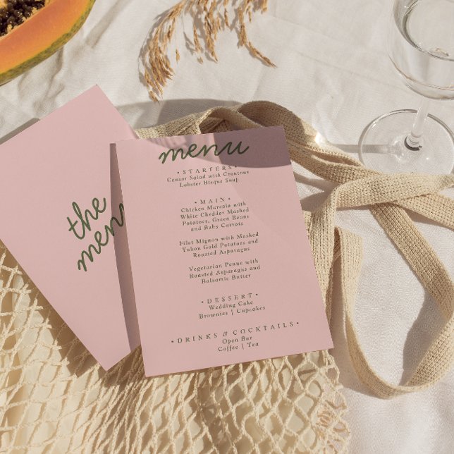 Menu Mariage Moderne Rose Vert Fantaisiste Été Amusant (Créateur téléchargé)