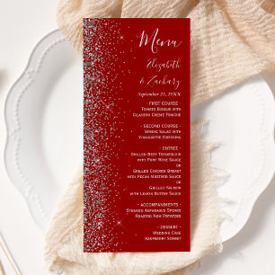 Menu Mariage Moderne Rouge Argent Paillettes Bordure