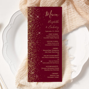Menu Mariage Moderne Rouge Bourgogne avec Bordure Paill
