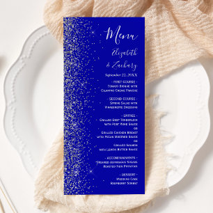 Menu Mariage Moderne Royal Bleu Bordure Pailletée Argen