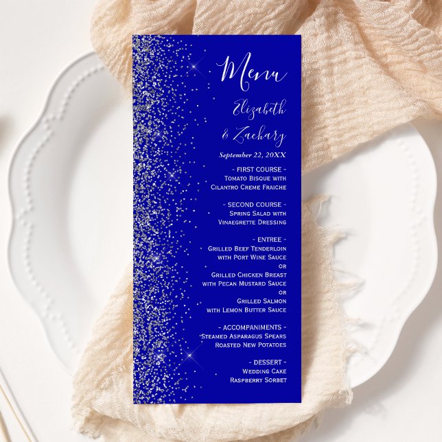 Menu Mariage Moderne Royal Bleu Bordure Pailletée Argen (Créateur téléchargé)