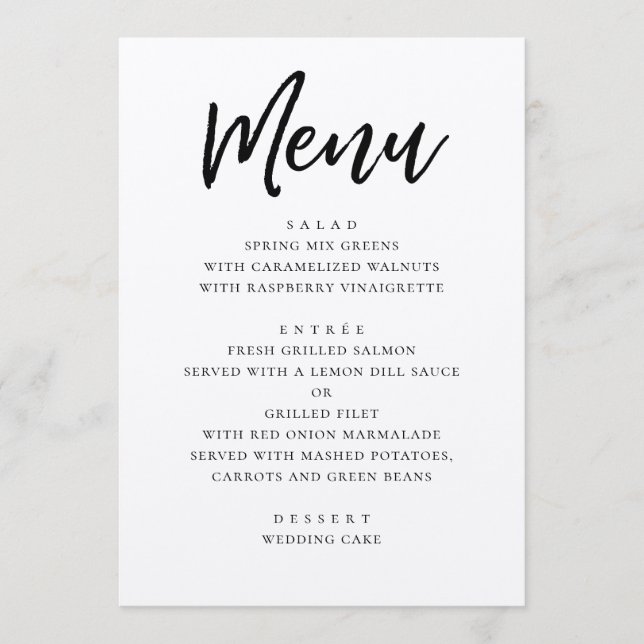 Menu Mariage moderne rustique. Calligraphie script de c (Devant)