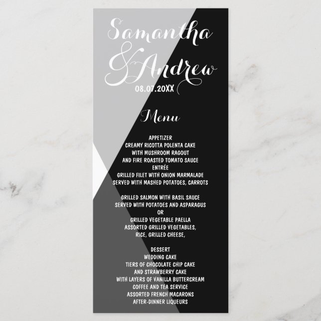 Menu mariage moderne triangles noirs blancs (Devant)