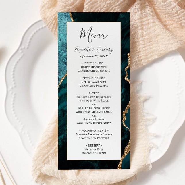 Menu Mariage moderne Turquoise Blue Gold Agate (Créateur téléchargé)