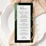 Menu Mariage Moderne Vert Chasseur Agate Or<br><div class="desc">Ce menu de mariage élégant et moderne présente un fond d'agate aquarelle vert chasseur rehaussé de faux strass dorés. Le texte apparaît dans une écriture manuscrite élégante gris charbon et des polices copperplate sur un rectangle blanc. Le motif agate est répété au verso.</div>