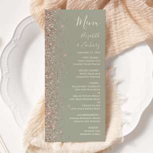 Menu Mariage Moderne Vert Sauge Paillettes Bordure Or R