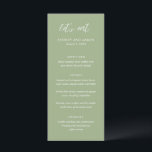 Menu Mariage Moderne Vert Sauge Sydney<br><div class="desc">Menu de mariage moderne avec un design typographique contemporain avec "mangeons" dans une typographie script élégante. Vous trouverez ci-dessous les détails de votre événement avec vos noms, date du mariage et menu dans une mise en page simple et minimaliste. Le thème de couleur est vert sauge et peut être modifié...</div>