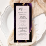 Menu Mariage moderne violet doré Agate doré<br><div class="desc">Ce menu mariage moderne et élégant présente un arrière - plan d'agate violet d'aquarelle orné d'une fausse parties scintillant dorée. Le texte apparaît dans une élégante écriture manuscrite gris fusain et des polices de cuivre sur un rectangle rose vif. La conception de l'agate est répétée à l'envers.</div>