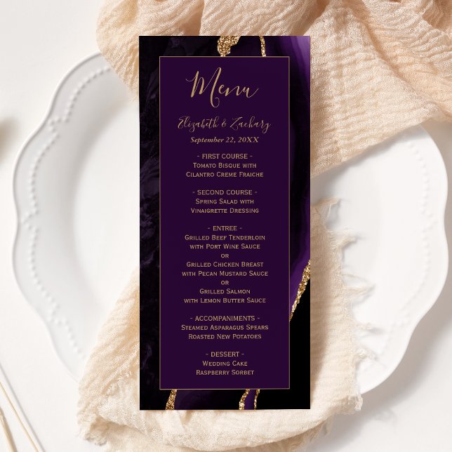 Menu Mariage Moderne Violet Or Agate Prune (Créateur téléchargé)