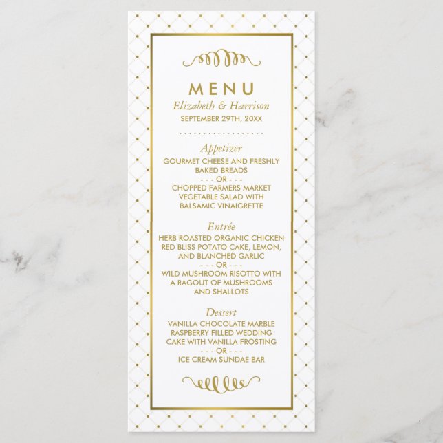 Menu Mariage moderne White & Gold Foil (Devant)