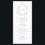 Menu Mariage Monogram Crest Dusty Blue Leafy<br><div class="desc">Créez le cadre de réception parfait ! Nous aimons ce menu mariage moderne et tendance bleu4"x 9" ! Simple, élégant et oh-so-joli, il présente une couronne feuilletée dessinée à la main encerclant un monogramme mariage moderne. Il est personnalisé en typographie élégante, et accentué par la calligraphie lettrée à la main....</div>