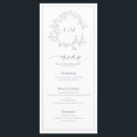 Menu Mariage Monogram Crest Dusty Blue Leafy<br><div class="desc">Créez le cadre de réception parfait ! Nous aimons ce menu mariage moderne et tendance bleu4"x 9" ! Simple, élégant et oh-so-joli, il présente une couronne feuilletée dessinée à la main encerclant un monogramme mariage moderne. Il est personnalisé en typographie élégante, et accentué par la calligraphie lettrée à la main....</div>