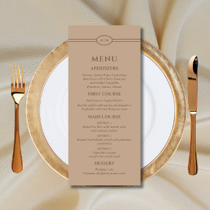 Menu Mariage Monogram Modern Cream Taupe