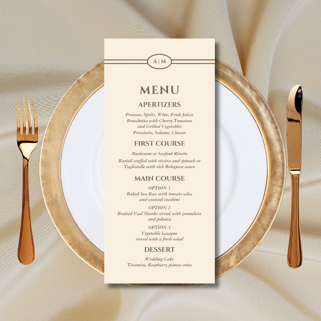 Menu Mariage Monogram Modern Cream Taupe (Créateur téléchargé)