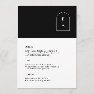 Menu Mariage monogramme à arc minimal noir et blanc sim