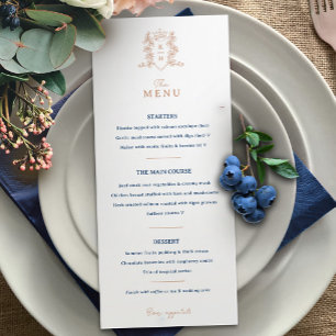 Menu Mariage monogramme blanc rose or bleu couronne
