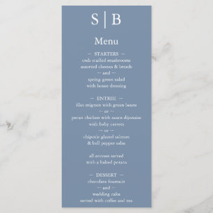 Menu Mariage monogramme bleu Dusty classique