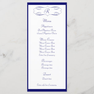 Menu Mariage Monogramme bleu foncé