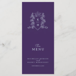 Menu Mariage monogramme de cime violet foncé argenté