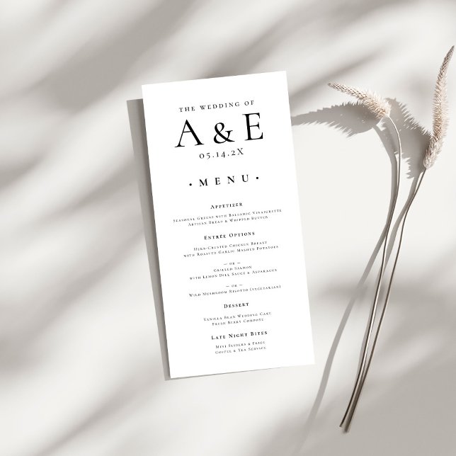 Menu Mariage Monogramme de couple noir et blanc moderne (Créateur téléchargé)