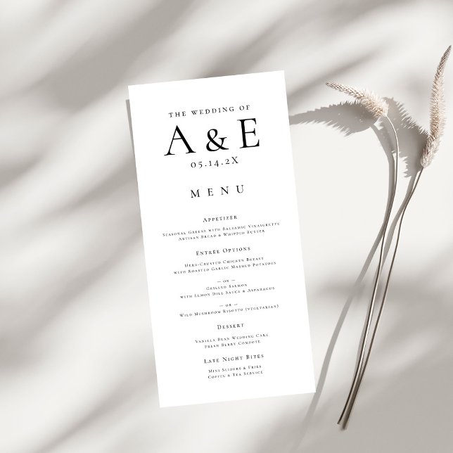 Menu Mariage Monogramme de couple noir et blanc moderne (Créateur téléchargé)