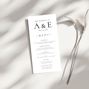 Menu Mariage Monogramme de couple noir et blanc moderne
