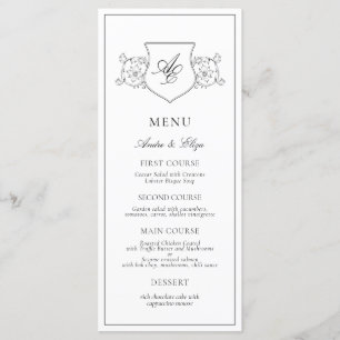 Menu Mariage Monogramme de crête noire et blanche
