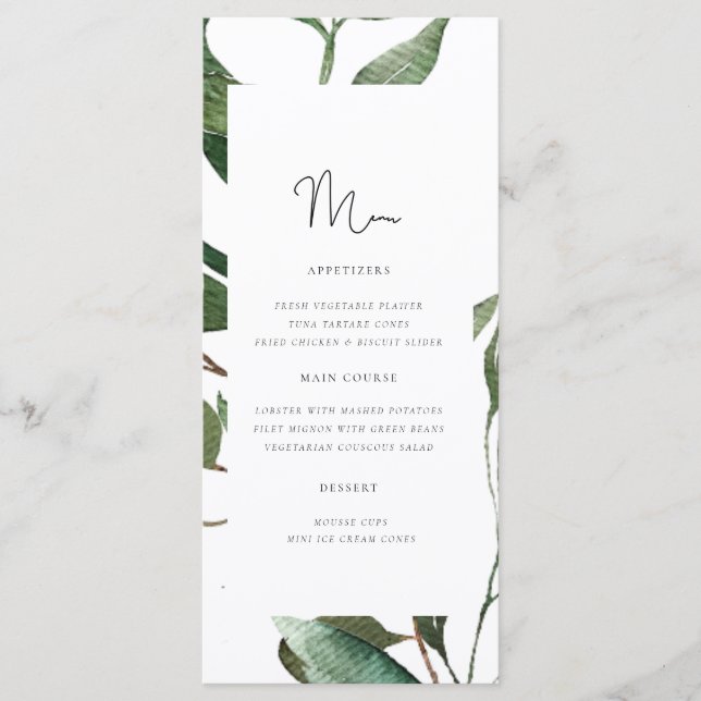 Menu Mariage Monogramme de feuillage simple (Devant)