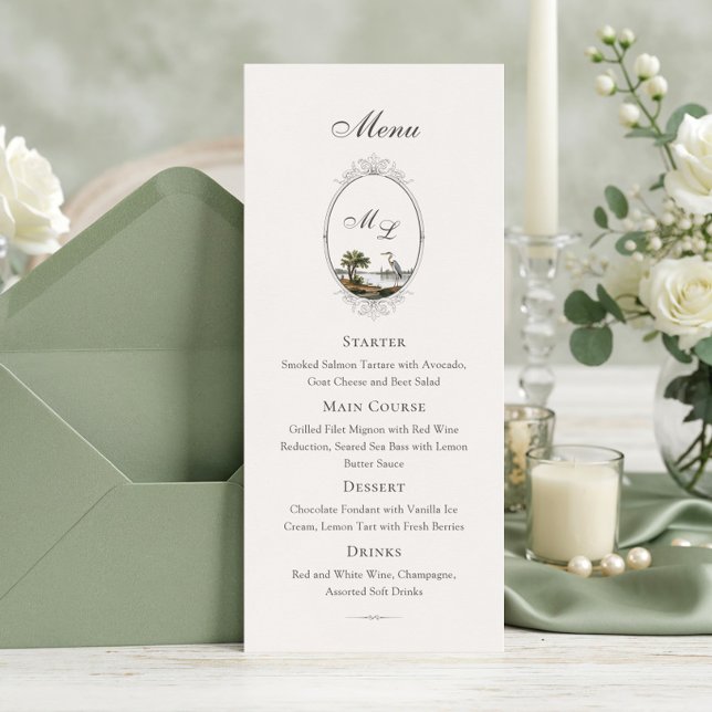 Menu Mariage Monogramme de Style Campagnard Français Vi (Créateur téléchargé)