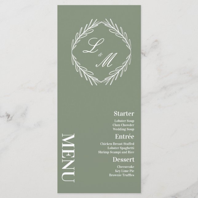 Menu Mariage Monogramme Élégant Script Branch (Devant)