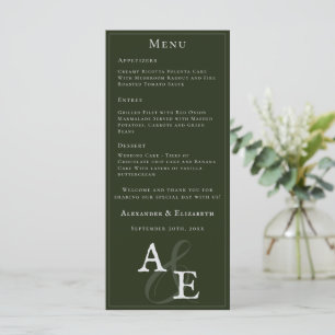 Menu Mariage Monogramme minimaliste Emerald Green