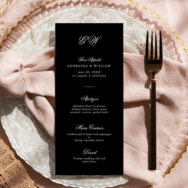 Menu Mariage Monogramme minimaliste moderne (Créateur téléchargé)