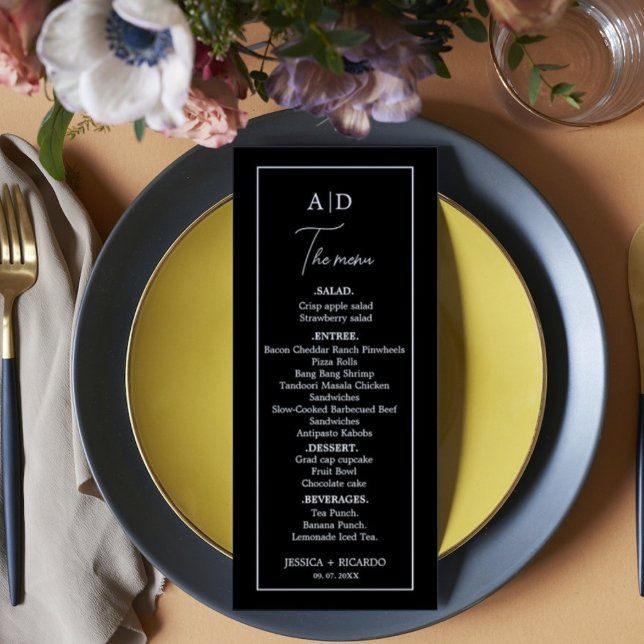 Menu Mariage monogramme minimaliste noir et blanc (Créateur téléchargé)
