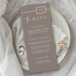 Menu Mariage Monogramme minimaliste Taupe moderne
