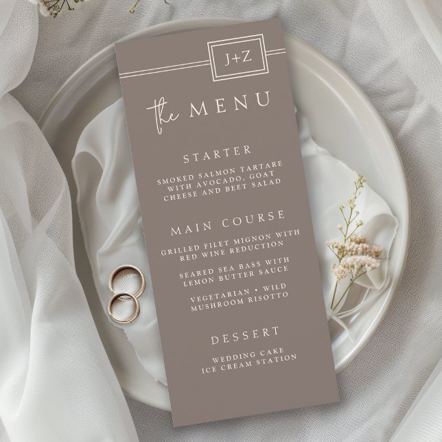 Menu Mariage Monogramme minimaliste Taupe moderne (Créateur téléchargé)